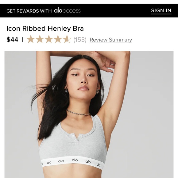 Alo Yoga Icon Ribbed Henley Bra in Athletic Heather Grey size L - Picture 3 of 7